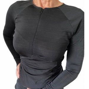 ATHLETA Y2K Athletic Sports Top Black Bodycon Long Sleeve Pockets & Thumb Holes